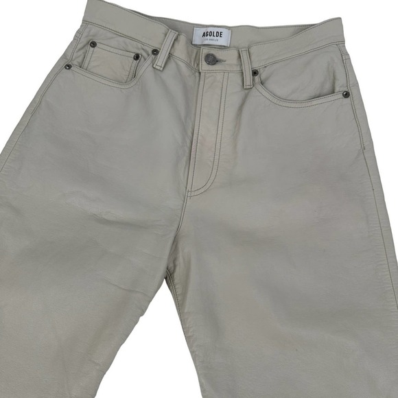 Agolde Los Angeles Women Recycled Leather 90s Pinch Waist Pant Solid taupe Sz 28 - Picture 5 of 16